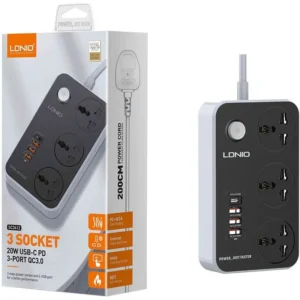 LDNIO SC3412 3-Outlet Universal Power Strip (UK Cord)